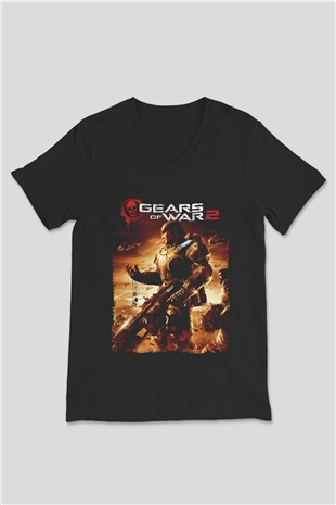 Gears of War Siyah Unisex V Yaka Tişört
