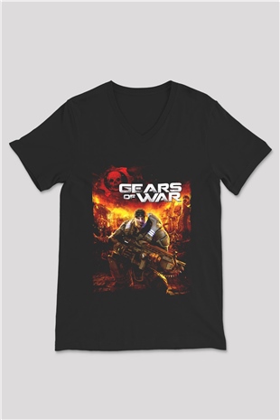 Gears of War Siyah Unisex V Yaka Tişört