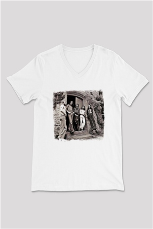 Genesis Baskılı Unisex Beyaz V Yaka Tişört