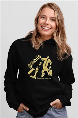 Genesis Baskılı Unisex Siyah Hoodie