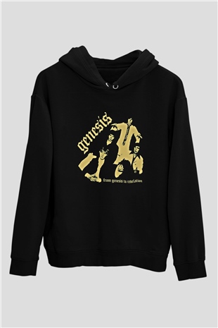 Genesis Baskılı Unisex Siyah Hoodie
