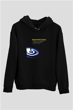 Genesis Baskılı Unisex Siyah Hoodie