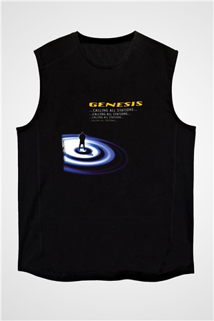 Genesis Baskılı Unisex Siyah Kolsuz Tişört