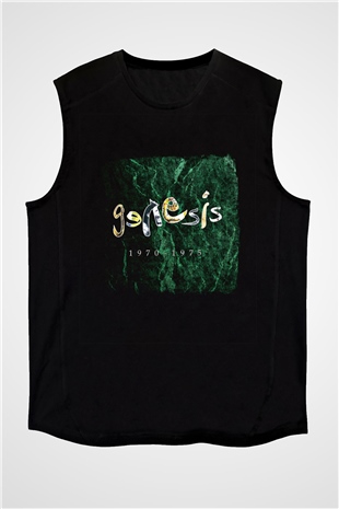 Genesis Baskılı Unisex Siyah Kolsuz Tişört