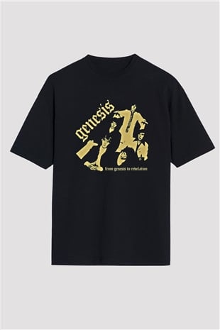 Genesis Baskılı Unisex Siyah Oversize Tişört