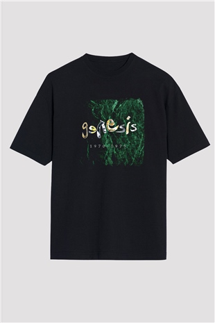 Genesis Baskılı Unisex Siyah Oversize Tişört