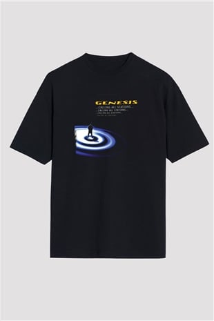 Genesis Baskılı Unisex Siyah Oversize Tişört
