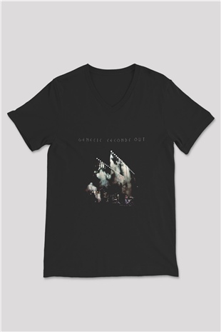 Genesis Baskılı Unisex Siyah V Yaka Tişört