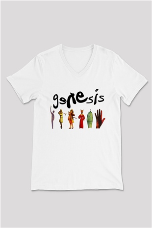 Genesis Beyaz Unisex V Yaka Tişört T-Shirt