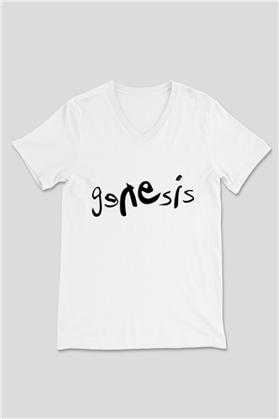 Genesis Beyaz Unisex V Yaka Tişört T-Shirt