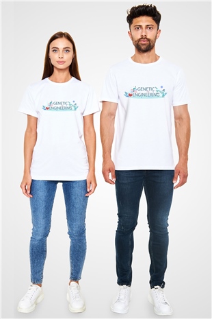 Genetik Mühendisliği Baskılı Unisex Beyaz Tişört