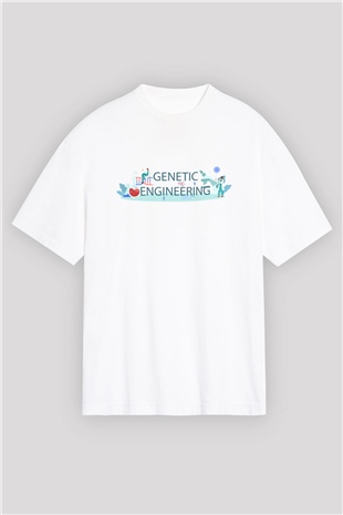 Genetik Mühendisliği Baskılı Unisex Beyaz Oversize Tişört