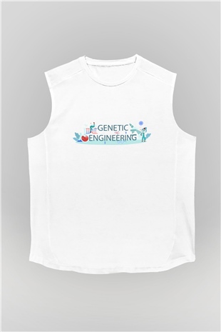 Genetik Mühendisliği Baskılı Unisex Beyaz Kolsuz Tişört