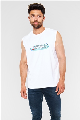 Genetik Mühendisliği Baskılı Unisex Beyaz Kolsuz Tişört