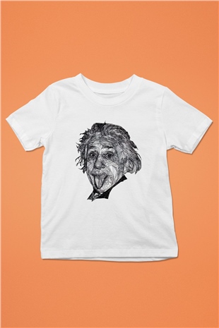 Geometrik Aibert Einstein Portesi Baskılı Unisex Beyaz Çocuk Tişört