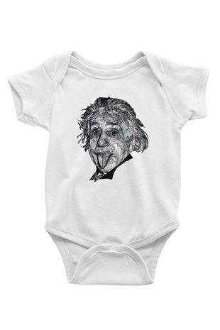 Geometrik Aibert Einstein Portesi Baskılı Unisex Beyaz Bebek Body - Zıbın