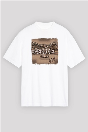 Geordie Baskılı Unisex Beyaz Oversize Tişört