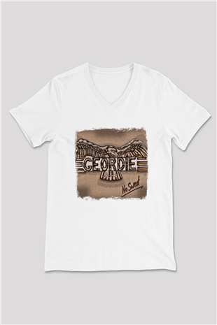 Geordie Baskılı Unisex Beyaz V Yaka Tişört