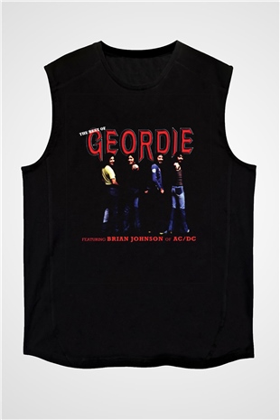 Geordie Baskılı Unisex Siyah Kolsuz Tişört