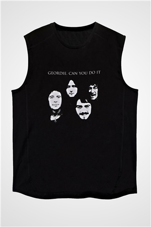 Geordie Baskılı Unisex Siyah Kolsuz Tişört