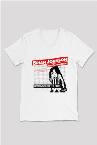 Geordie Beyaz Unisex V Yaka Tişört T-Shirt