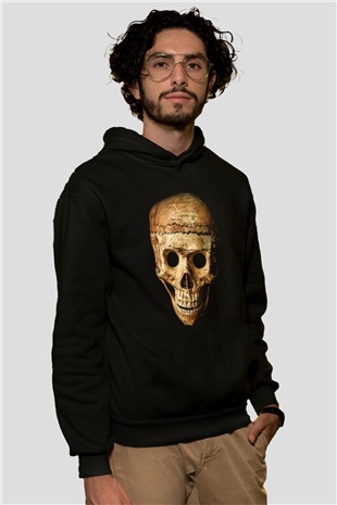Gerçekçi Kurukafa Siyah Unisex Hoodie