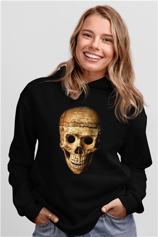 Gerçekçi Kurukafa Siyah Unisex Hoodie