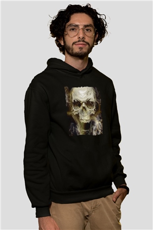Gerçekçi Kurukafa Siyah Unisex Hoodie
