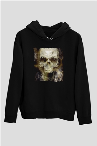 Gerçekçi Kurukafa Siyah Unisex Hoodie
