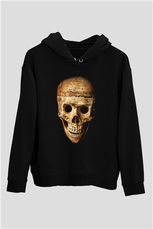Gerçekçi Kurukafa Siyah Unisex Hoodie