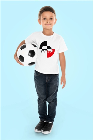 Gergedan Baskılı Beyaz Unisex Çocuk Tişört