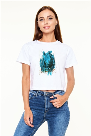 Gergedan Beyaz  Crop Top Tişört