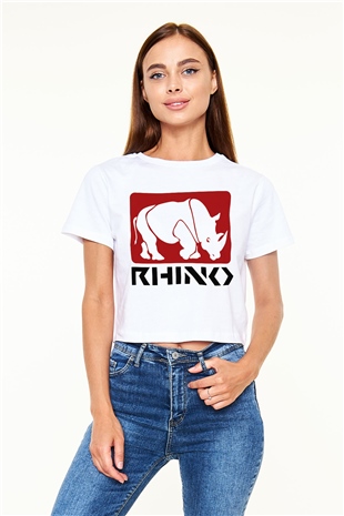 Gergedan Beyaz Croptop Tişört