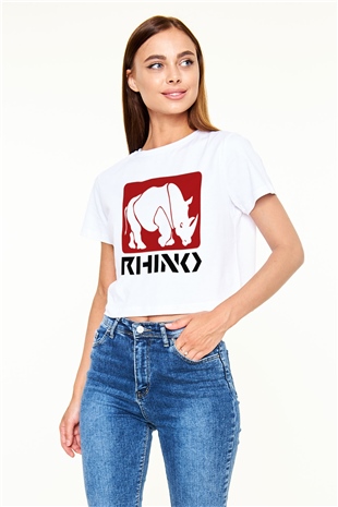 Gergedan Beyaz Croptop Tişört
