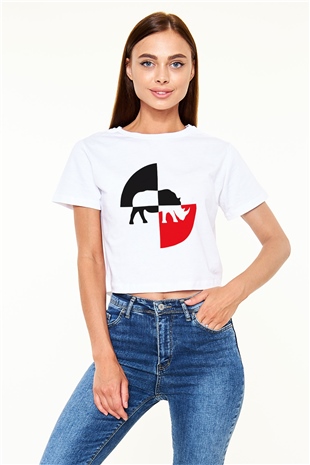 Gergedan Beyaz Croptop Tişört