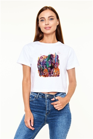 Gergedan Beyaz Croptop Tişört
