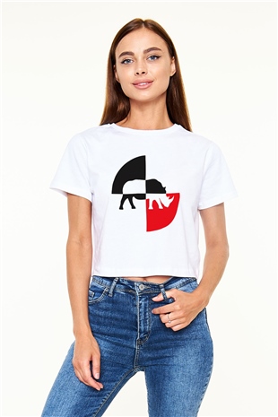Gergedan Beyaz Croptop Tişört
