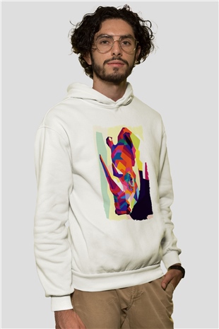 Gergedan Beyaz Unisex Hoodie