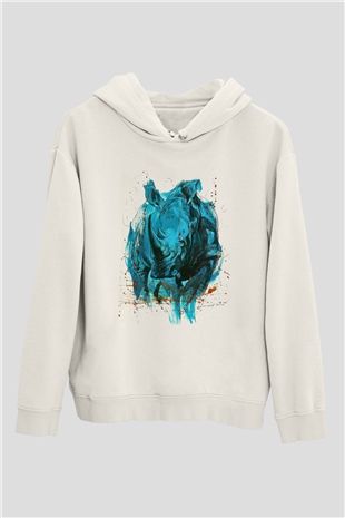 Gergedan Beyaz Unisex Hoodie