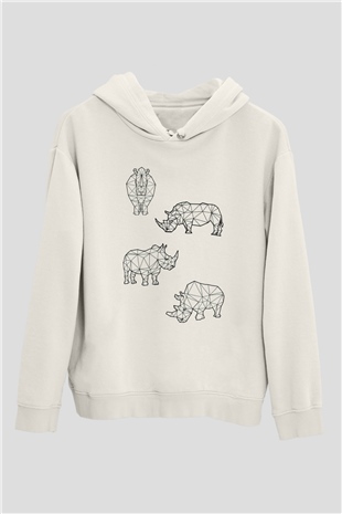 Gergedan Beyaz Unisex Hoodie