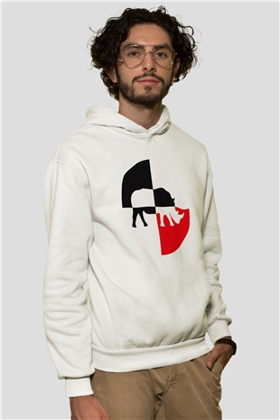 Gergedan Beyaz Unisex Kapşonlu Sweatshirt