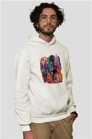 Gergedan Beyaz Unisex Kapşonlu Sweatshirt