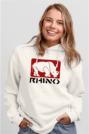 Gergedan Beyaz Unisex Kapşonlu Sweatshirt