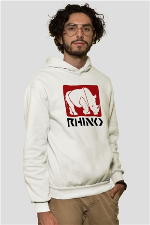Gergedan Beyaz Unisex Kapşonlu Sweatshirt