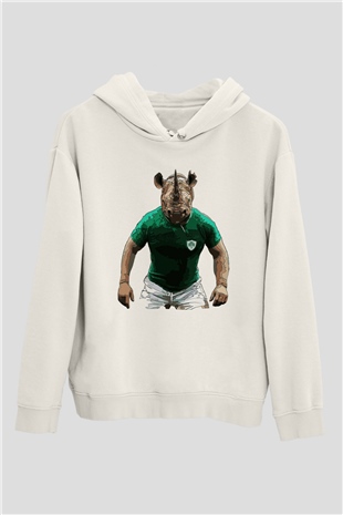 Gergedan Beyaz Unisex Kapşonlu Sweatshirt