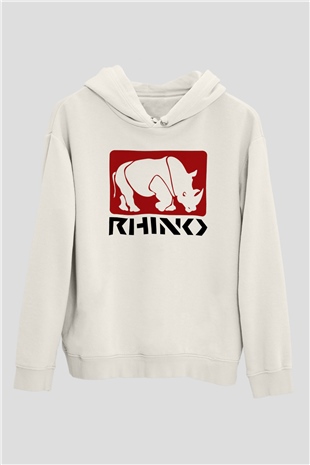 Gergedan Beyaz Unisex Kapşonlu Sweatshirt