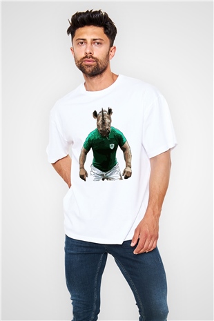 Gergedan Beyaz Unisex Oversize Tişört T-Shirt
