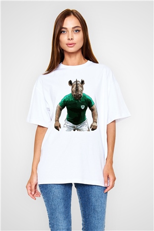 Gergedan Beyaz Unisex Oversize Tişört T-Shirt