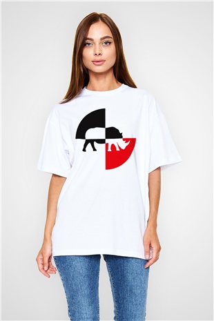 Gergedan Beyaz Unisex Oversize Tişört T-Shirt