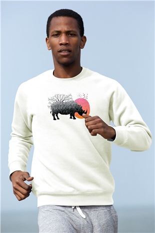Gergedan Beyaz Unisex Sweatshirt